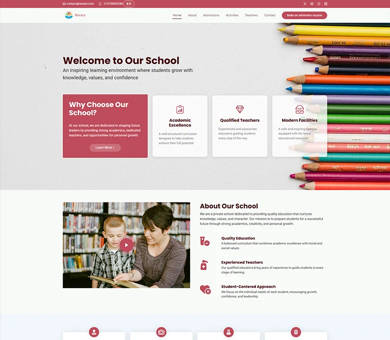 Novara - Private School Landing Page