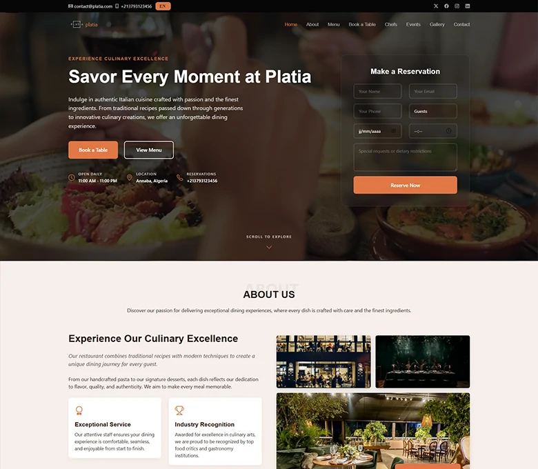 Platia - Restaurant Landing Page